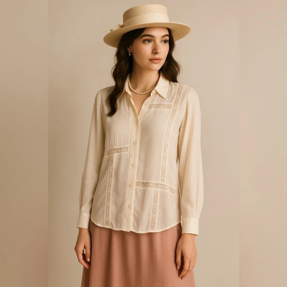 Rails “Mona” Lace Inset Button-Down Blouse – Sz S (NWT)